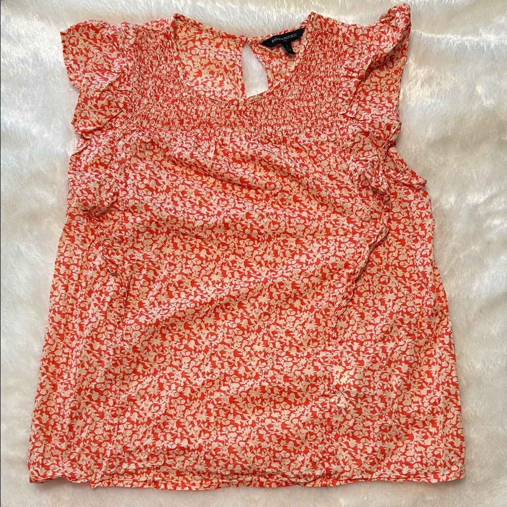 Floral orange ruffle sleeve top
